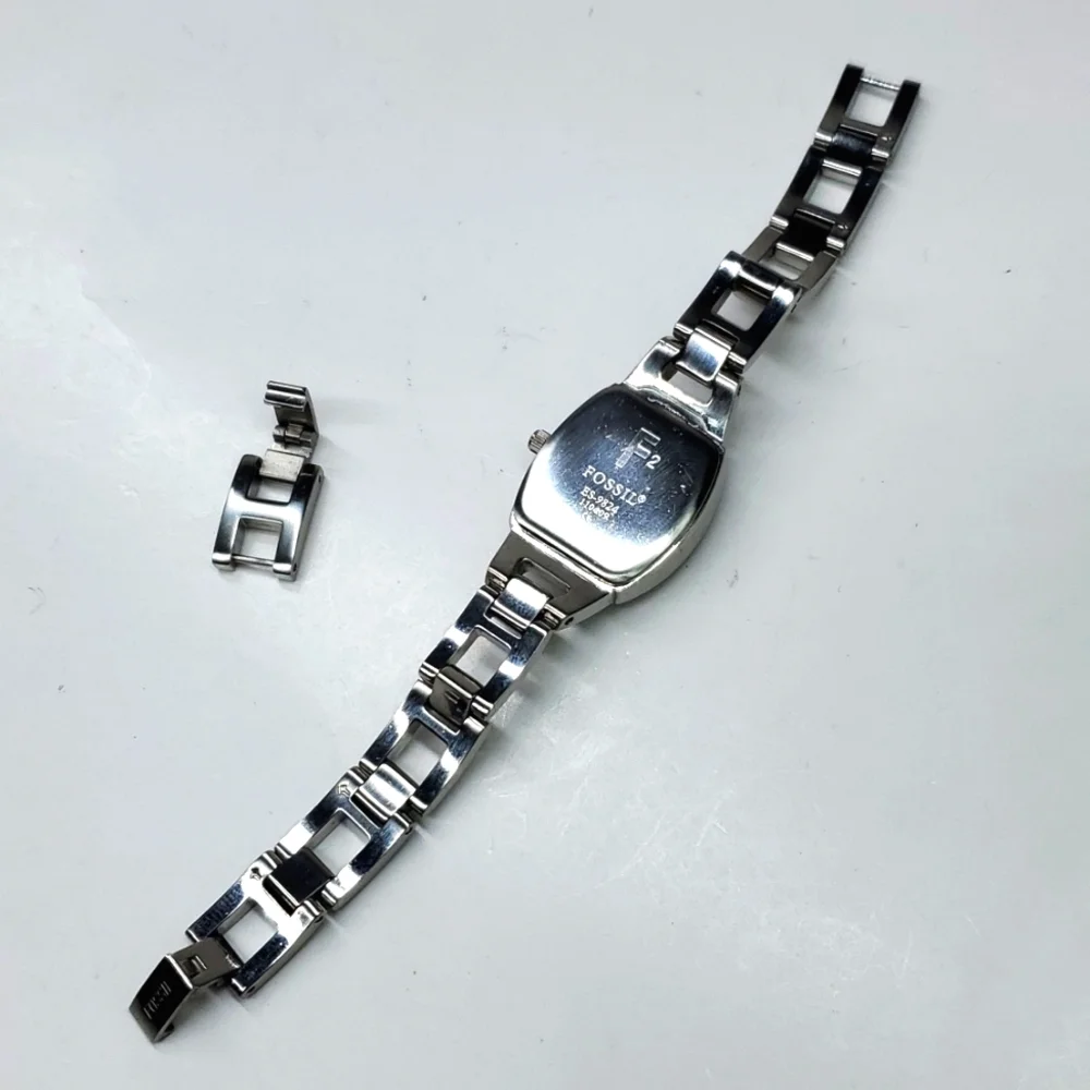 Vintage Fossil F² Watch ES9824 Silver Stainless Steel Swiss Parts EUC